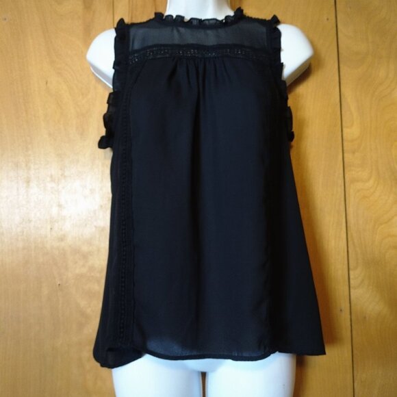 A.N.A A NEW APPROACH WOMEN'S XS BLACK SLEEVELESS SHEER BLOUSE PULLOVER - Picture 1 of 5